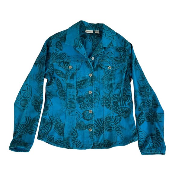 Chico's Jackets & Blazers - Chico’s Blue Black Floral Denim Jacket - Size 0